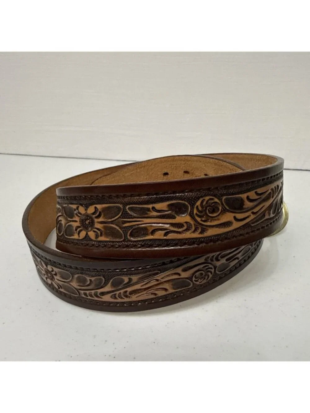 Tory Leather Company Custom Tooled Full Grain Cowhide Belt Size 42 Name FRED USA